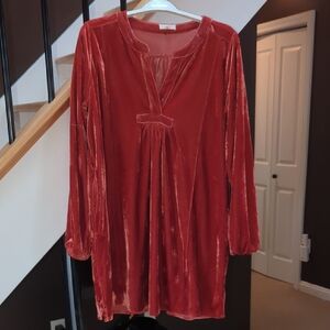 Elegant Red Orange Velvet Women's Boho Shift Dress